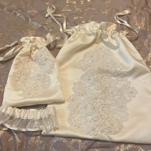 Bridal bag set and garter Cream color with beading